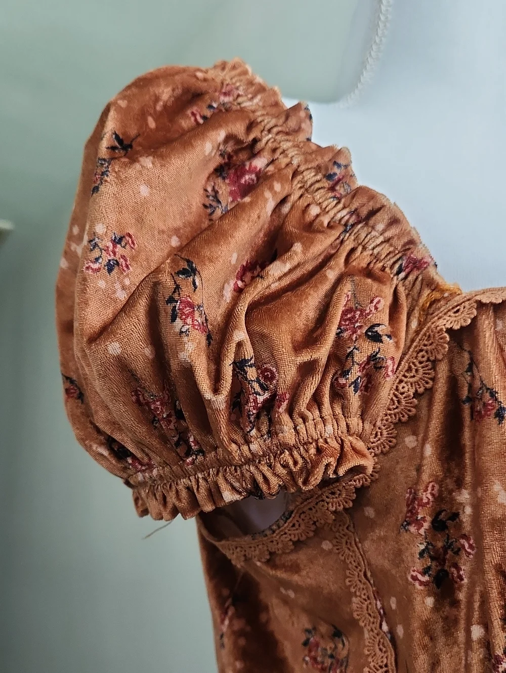 Free People Velvet Floral Milkmaid Corset Crop Top Honey Bronze L EUC